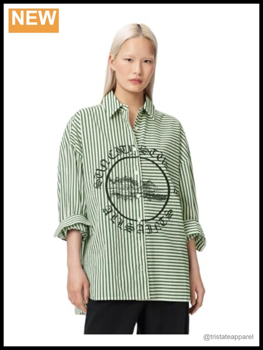 AllSaints Adrianne Button-Down Long Sleeve Shirt 100% Ramie W108PE